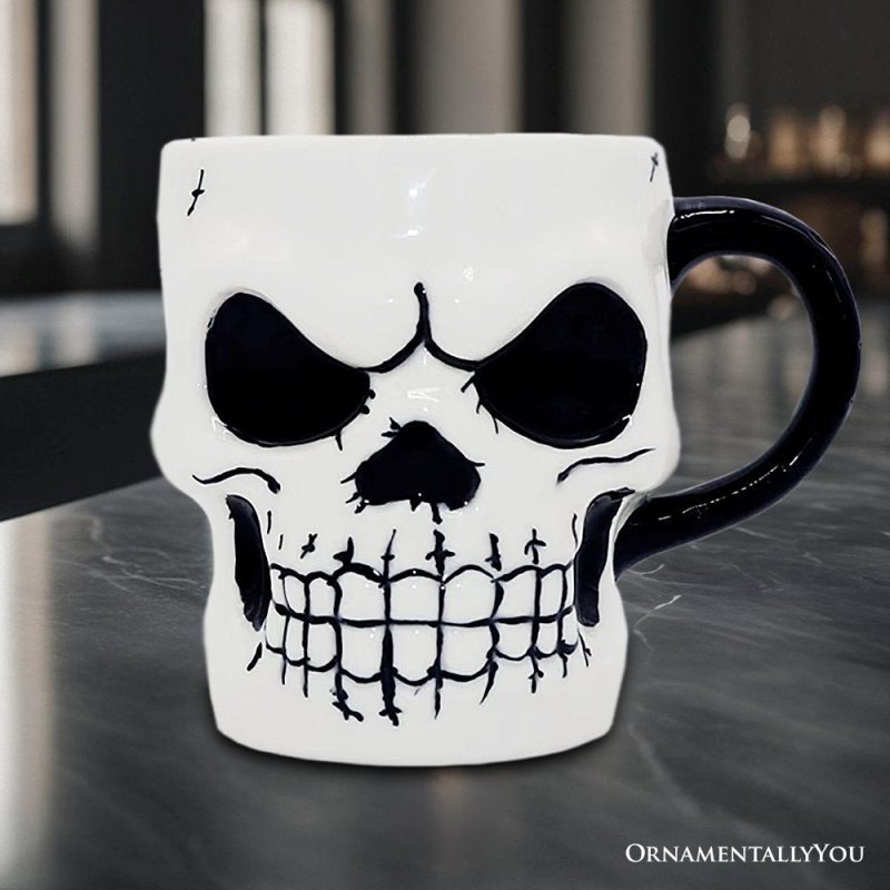 ForProduct 03ClassicSkeletonFaceSpooky4Mug CeramicHalloweenGothicKitchenCupDecor