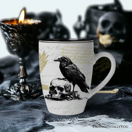 ForProduct 03ElegantGothSetof4CeramicMugswithRealGoldTrim BlackandWhiteSpookyHalloweenCoffeeCupKitchenGift