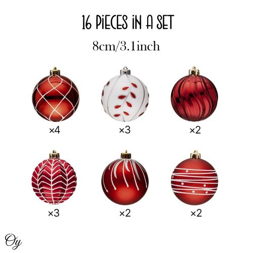 ForProduct 03FestiveChristmasBallSet 16OrnamentswithVariedandRefinedRedColorsPackaged