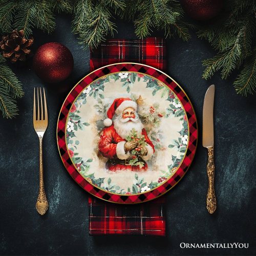 ForProduct 03HolidayCheerSetof4PlateswithRealGoldPlaidTrim ChristmasTablewareCollectionforSalad Dessert Appetizer andSidePlates