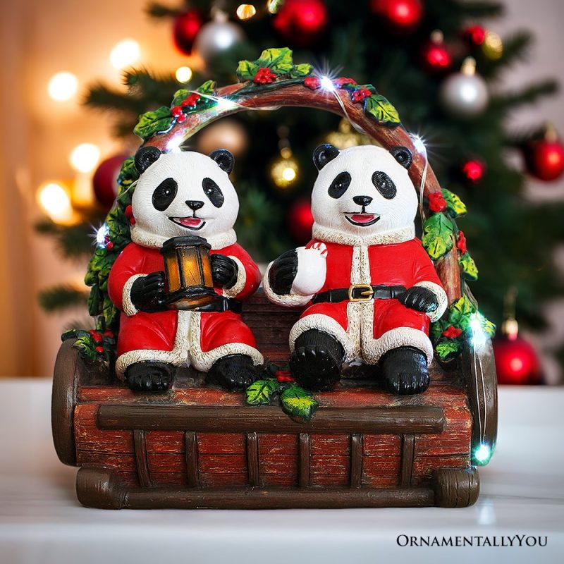 ForProduct 03NostalgicPandaDuoFestiveLightedFigurine 6LEDChristmasBearStatue