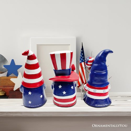 ForProduct 03PatrioticGnomeTrioFigurines 6SetofThreeGardenStatuesandJuly4thDecoration