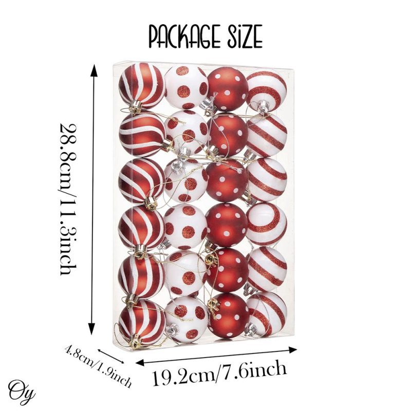 ForProduct 03PolkaDotandCandycaneColorStyleOrnamentBallBundle Setof24RedandWhitePatternedChristmasBaubles