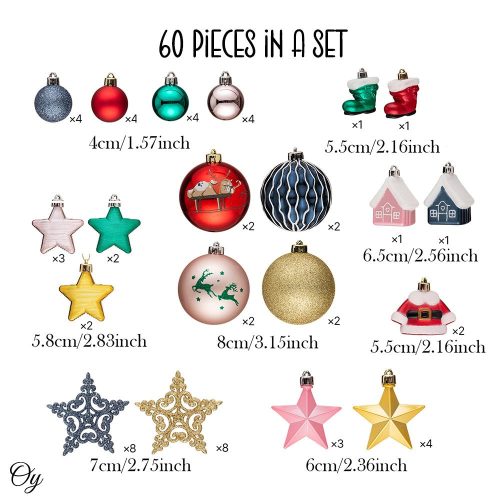 ForProduct 03PremiumChristmasOrnamentEclecticBundleSet 60GlitterFilledBaubles Homes StarCharms