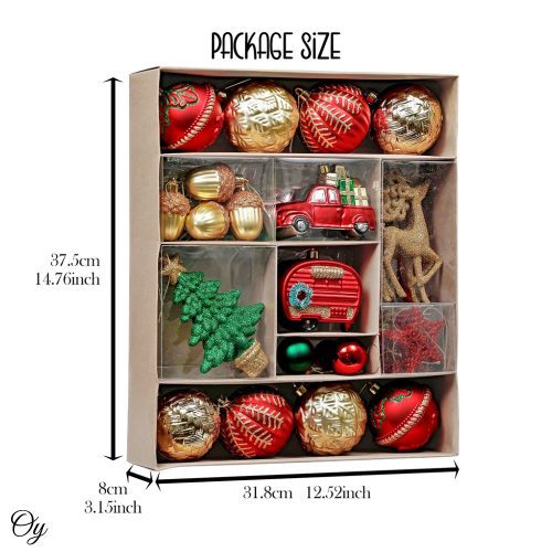 ForProduct 03RusticChristmasAdventureOrnamentBauble60PieceSet CampingTruck Acorns WoodsTheme