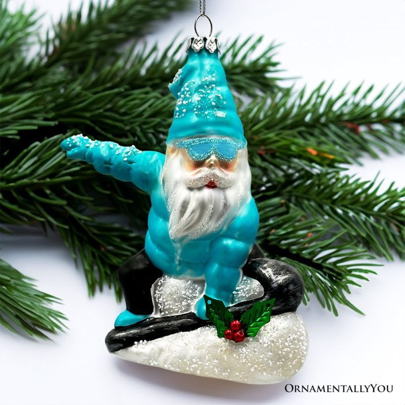 ForProduct 03SnowboardingGnomeGlassChristmasOrnament WinterBlueAspenTreeDecor