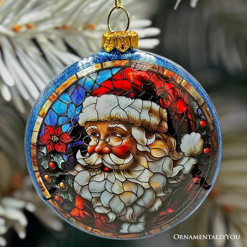 ForProduct 03WonderfulSantaClausStainedGlassChristmasOrnament HolidayTreePortraitDecor