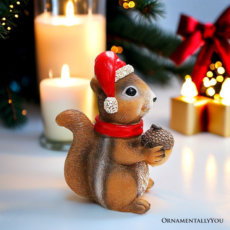 ForProduct 04CharmingChipmunkwithSantaHatFigurine 5PlayfulChristmasRodentGardenStatue