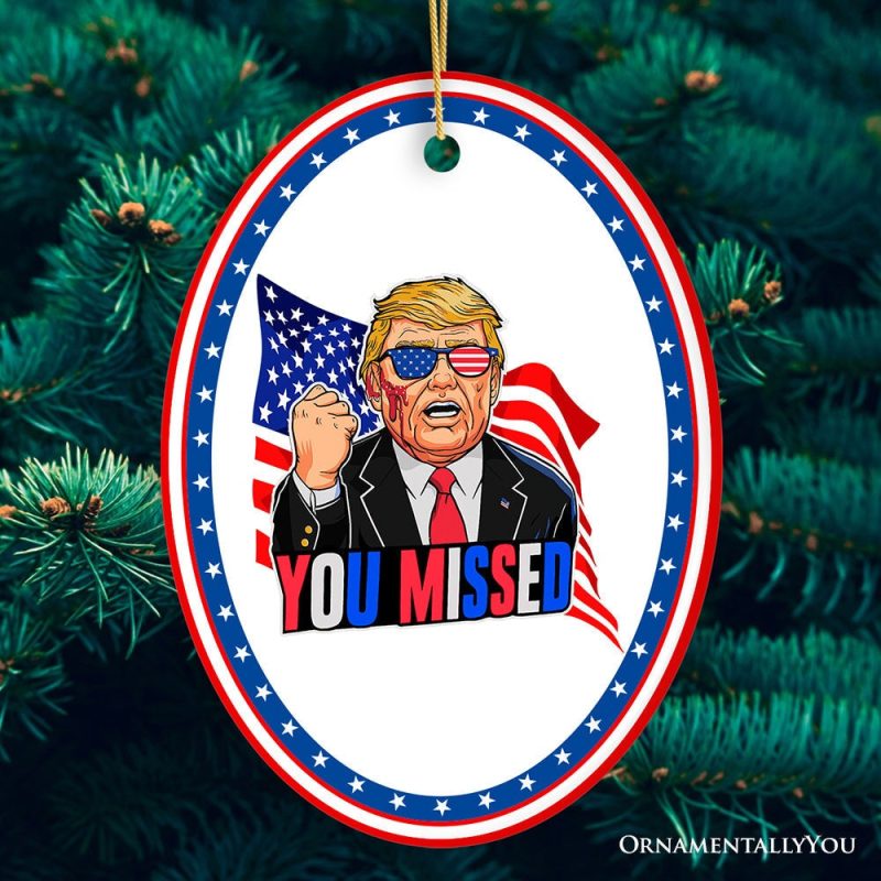 ForProduct 04DonaldTrumpYouMissedOrnament 2024RallyShotChristmasKeepsakeOvalMockupGroup 08 02