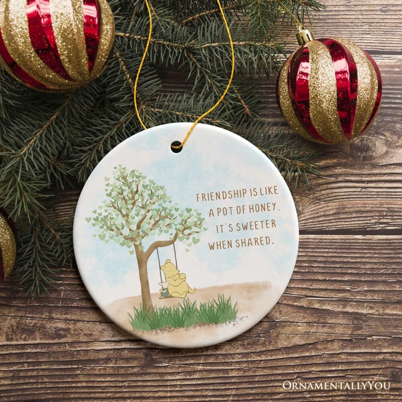 ForProduct 04FriendshipisSweeterWhenSharedOrnament HeartwarmingPoohBearChristmasGiftCircle3DRealisticMockup 02