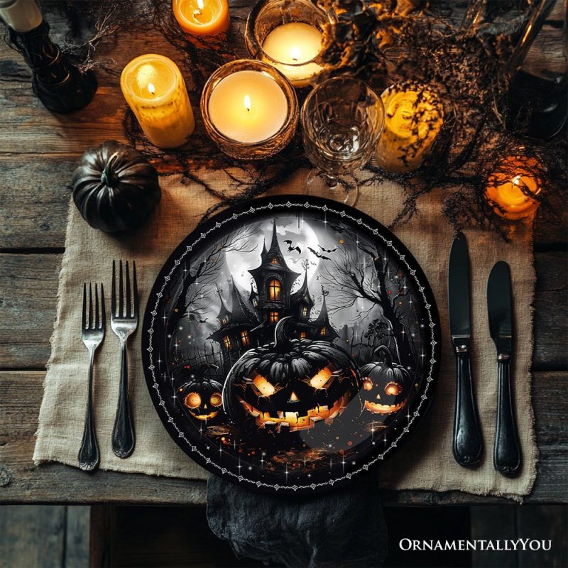 ForProduct 04HauntedNightSetof4Plates BlackHalloweenTablewareCollectionforSalad Dessert Appetizer andSidePlates