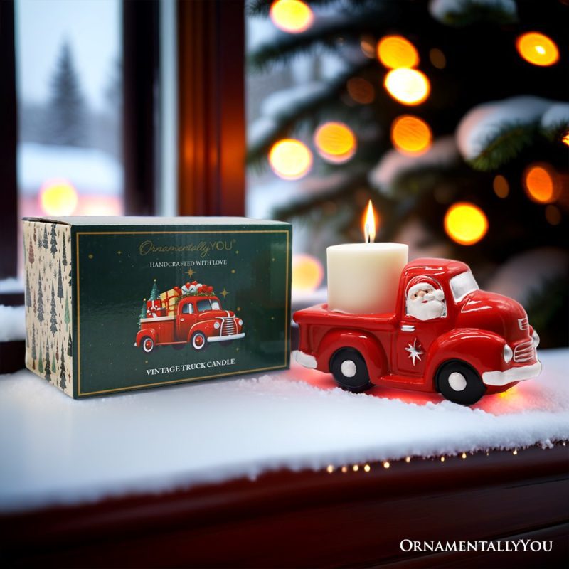 ForProduct 04LovelyCeramicRedTruckCandleChristmasandSantaTheme CandleholderHomeDecor