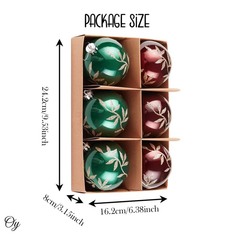 ForProduct 04MajesticGoldGlitteredFloralBaubleChristmasOrnamentSet 6PiecesofMaroonandGreenRoundTreeBalls