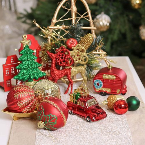 ForProduct 04RusticChristmasAdventureOrnamentBauble60PieceSet CampingTruck Acorns WoodsTheme