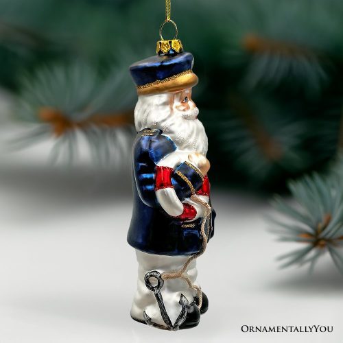 ForProduct 04SantatheShipCaptainGlassOrnament GiftforBoatCommanderoftheSeas