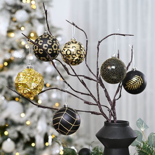 ForProduct 04VogueBlackandGoldOrnamentSet StylishTreeSetof16GlitteryBaubles