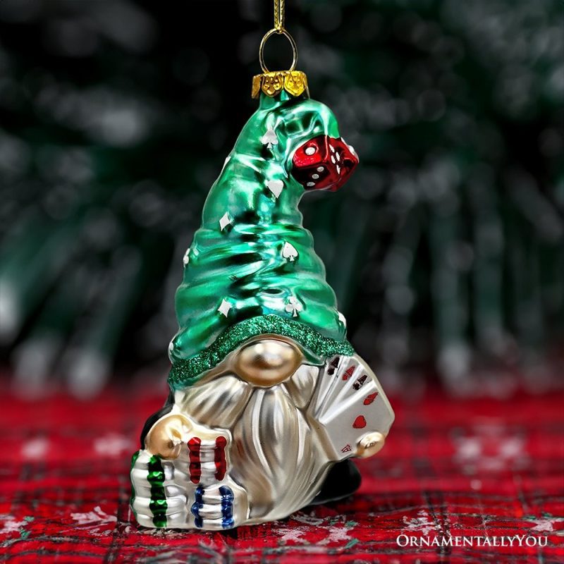 ForProduct 05CasinoPokerGnomeGlassOrnament CuteChristmasGambler