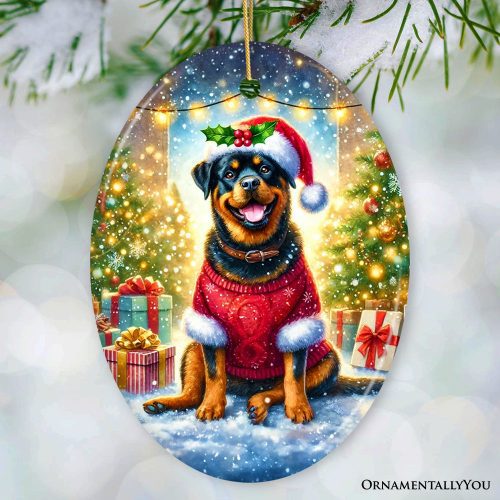 ForProduct 05CharmingRottweilerinFestiveAttireOrnament HeartwarmingDog ThemedChristmasGiftDecor3MockupGroup 09