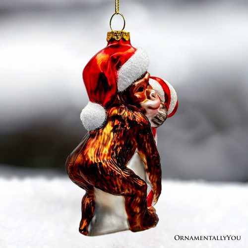 ForProduct 06CuteMonkeywithCandyCaneGlassChristmasOrnament AdorableChimpHolidayTreeDecor