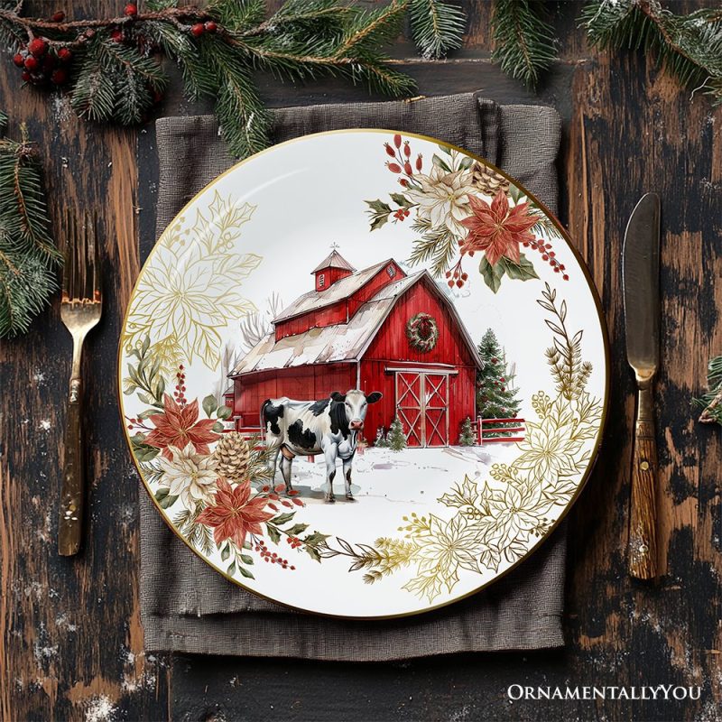 ForProduct 06FarmhouseChristmasSetof4PlateswithRealGoldElements HolidayTablewareCollectionforSalad Dessert Appetizer andSidePlates