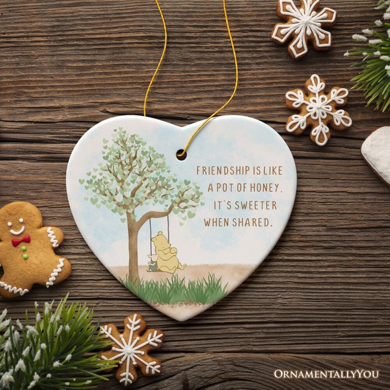 ForProduct 06FriendshipisSweeterWhenSharedOrnament HeartwarmingPoohBearChristmasGiftHeart3DRealisticMockup 01