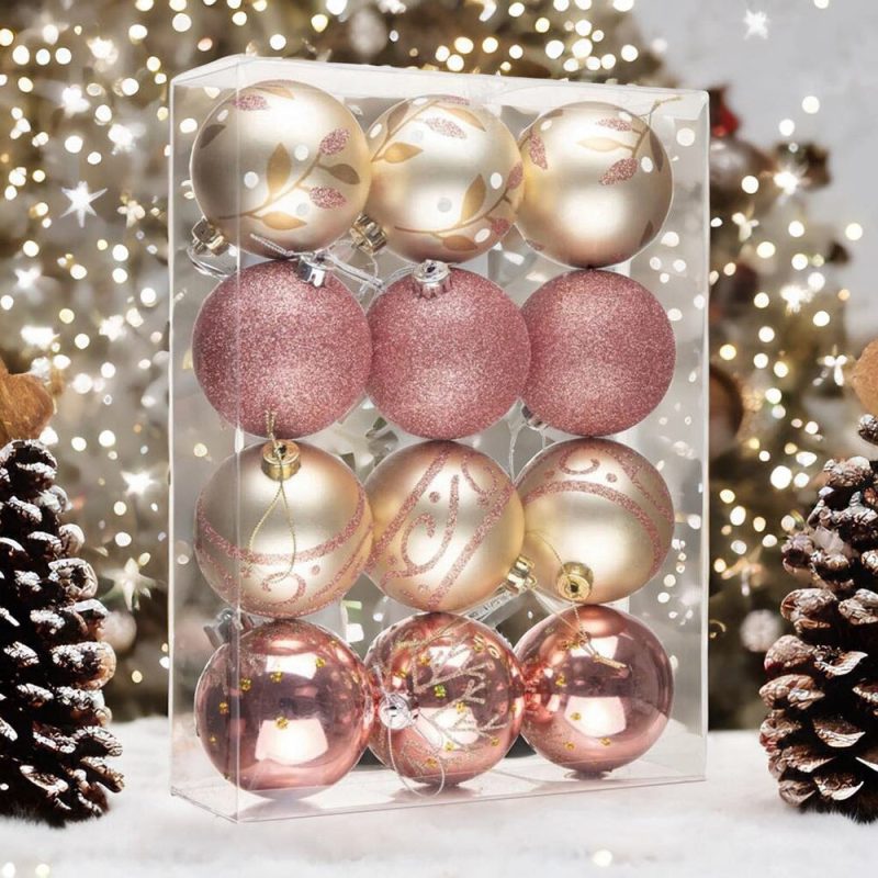 ForProduct 06GlamorousandCuteShinyPinkandRoseGoldChristmasOrnamentSet GlitteredandGirlyFeminineHolidayBaubles