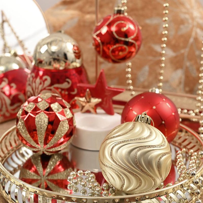 ForProduct 06GlitteryRedandGoldChristmasOrnamentBaubleSet Elegant16PieceBundle