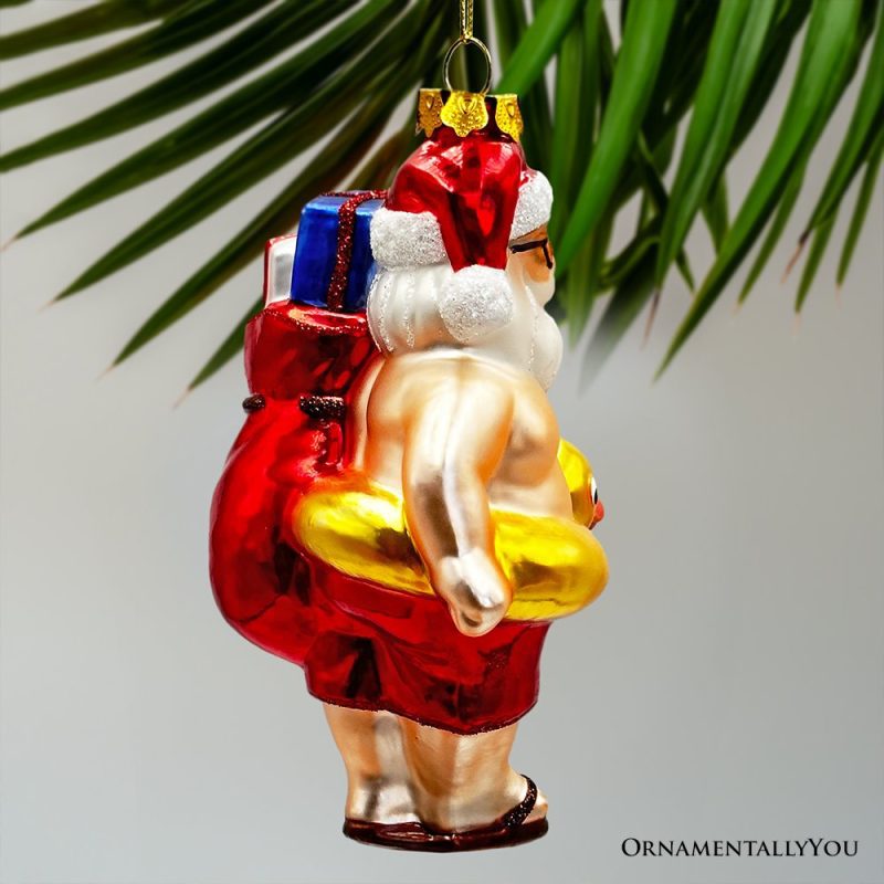 ForProduct 06SantaonSummerVacationinthePoolQuirkyGlassChristmasOrnament RubberDuckeyTropicalHolidayDecor