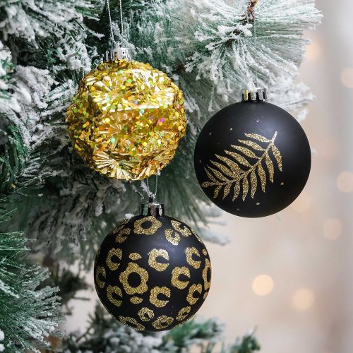 ForProduct 06VogueBlackandGoldOrnamentSet StylishTreeSetof16GlitteryBaubles