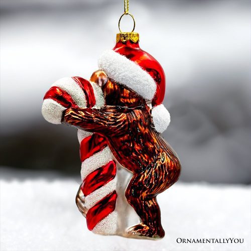 ForProduct 07CuteMonkeywithCandyCaneGlassChristmasOrnament AdorableChimpHolidayTreeDecor