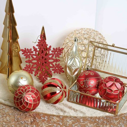 ForProduct 07RedandGoldGlitterLuxuryShatterproofChristmasOrnamentBaubleSet