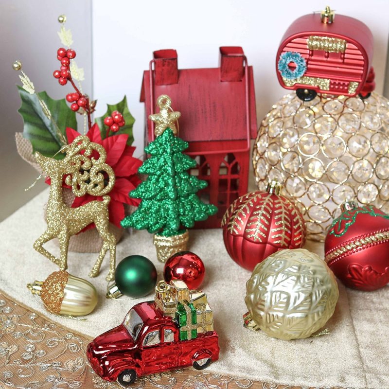 ForProduct 07RusticChristmasAdventureOrnamentBauble60PieceSet CampingTruck Acorns WoodsTheme