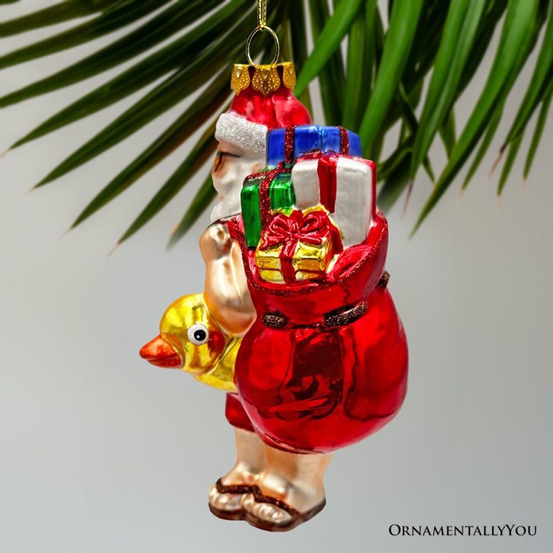 ForProduct 07SantaonSummerVacationinthePoolQuirkyGlassChristmasOrnament RubberDuckeyTropicalHolidayDecor