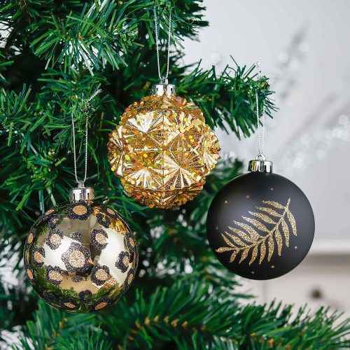 ForProduct 07VogueBlackandGoldOrnamentSet StylishTreeSetof16GlitteryBaubles