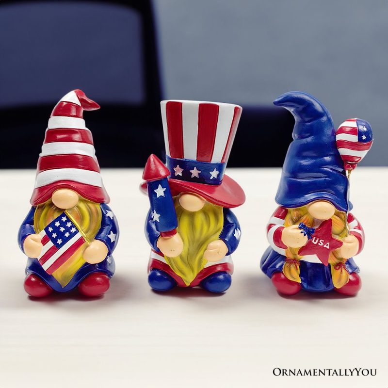 ForProduct 08PatrioticGnomeTrioFigurines 6SetofThreeGardenStatuesandJuly4thDecoration