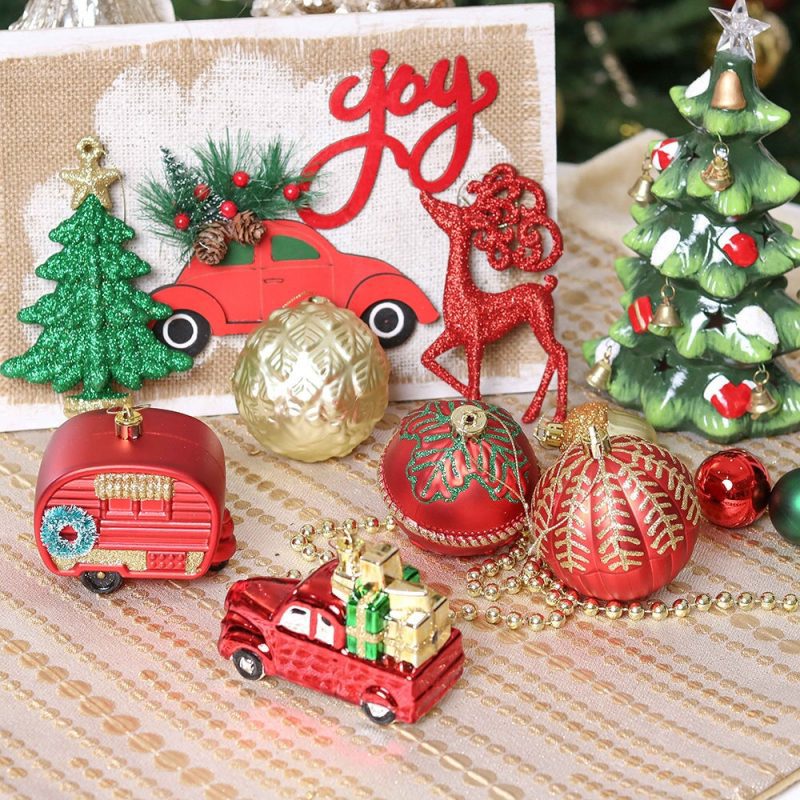 ForProduct 09RusticChristmasAdventureOrnamentBauble60PieceSet CampingTruck Acorns WoodsTheme