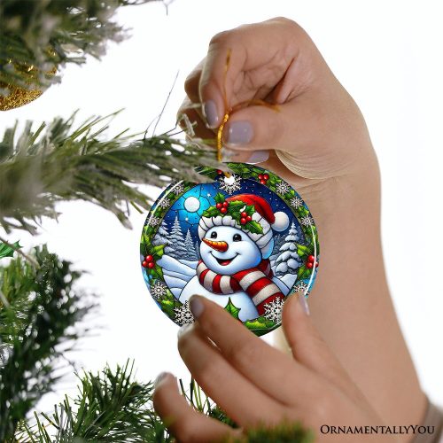 ForProduct 12FrostyandHollySnowmanOrnament GiftandDecorforCheerfulWinterChristmasTree43DHumanMockup43