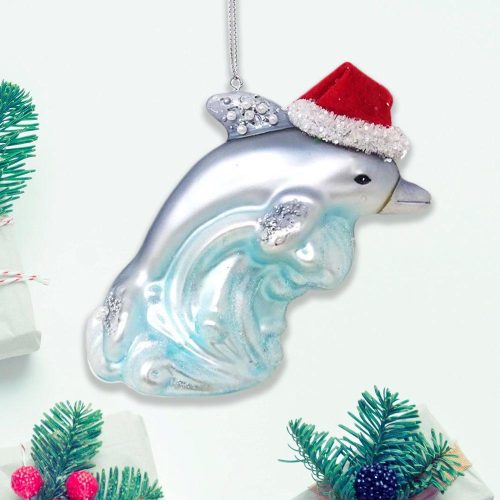 ForProductDolphinandOceanWaveGlassChristmasOrnamentChristmasOrnamentMockup