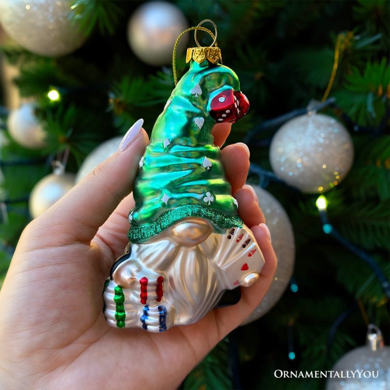 ForProductHand 01CasinoPokerGnomeGlassOrnament CuteChristmasGambler