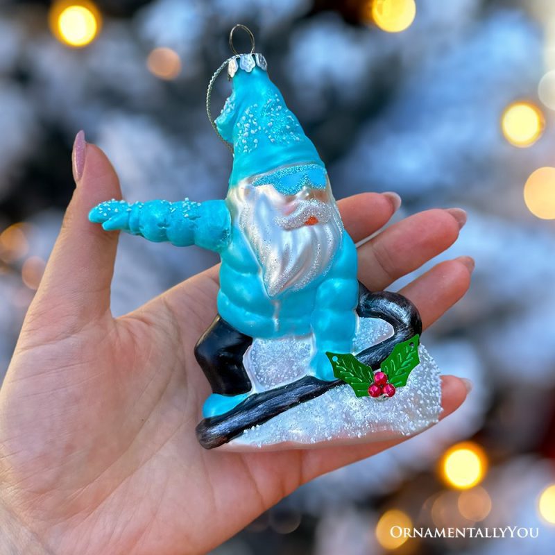 ForProductHand 01SnowboardingGnomeGlassChristmasOrnament WinterBlueAspenTreeDecor