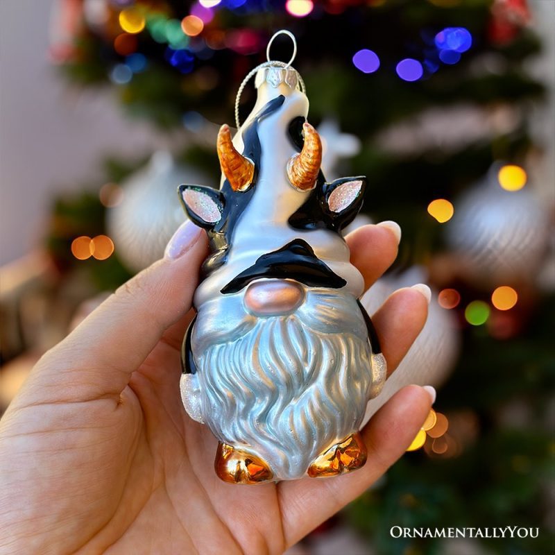 ForProductHand 01WhimsicalGnomeCowHandblownGlassChristmasOrnament CuteHolidayDecor