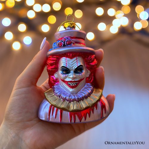 ForProductHand 02HorrorClownHeadGlassOrnament GothicHalloweenTreeDecor