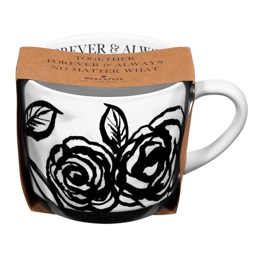 Forever Always Mug in White with Black Floral Artwork Giftable Coffee Tea Cup 15oz 4