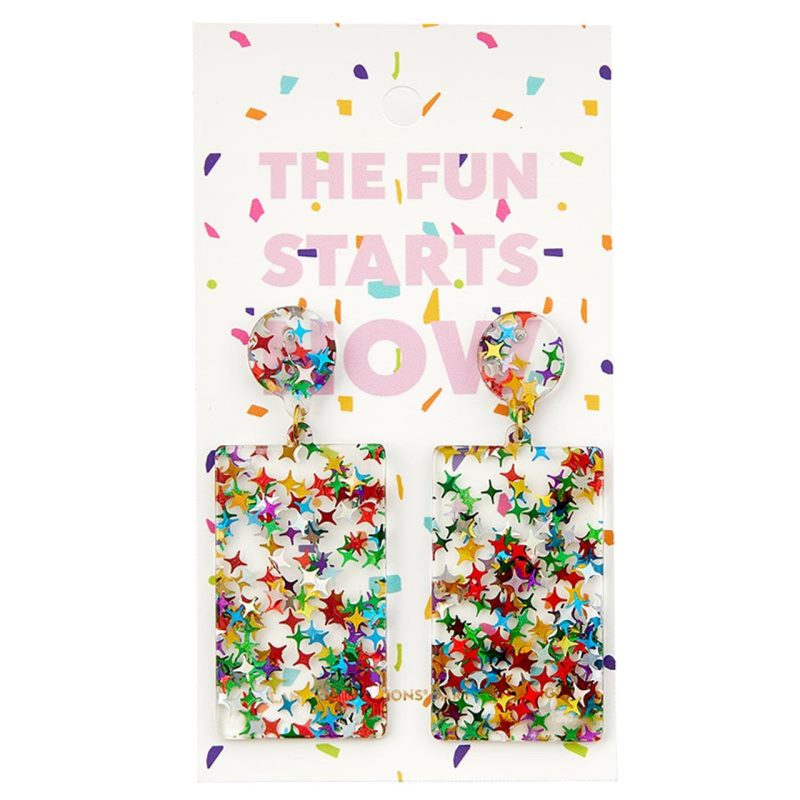 Fun Starts Now Party Earrings Confetti Glitter Acrylic Novelty Earrings 2 5 x 4 5