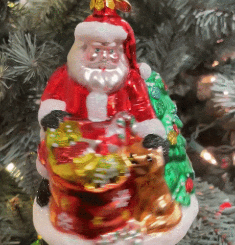 GIF SantawithDogandGiantGiftBagGlassChristmasOrnament