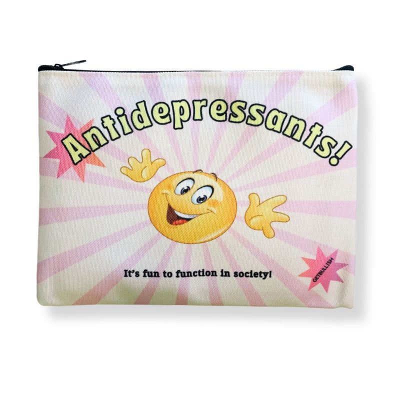 GetBullish Antidepressants Canvas Zipper Pouch 9 5 x 7 Cosmetics Bag or Pencil Case