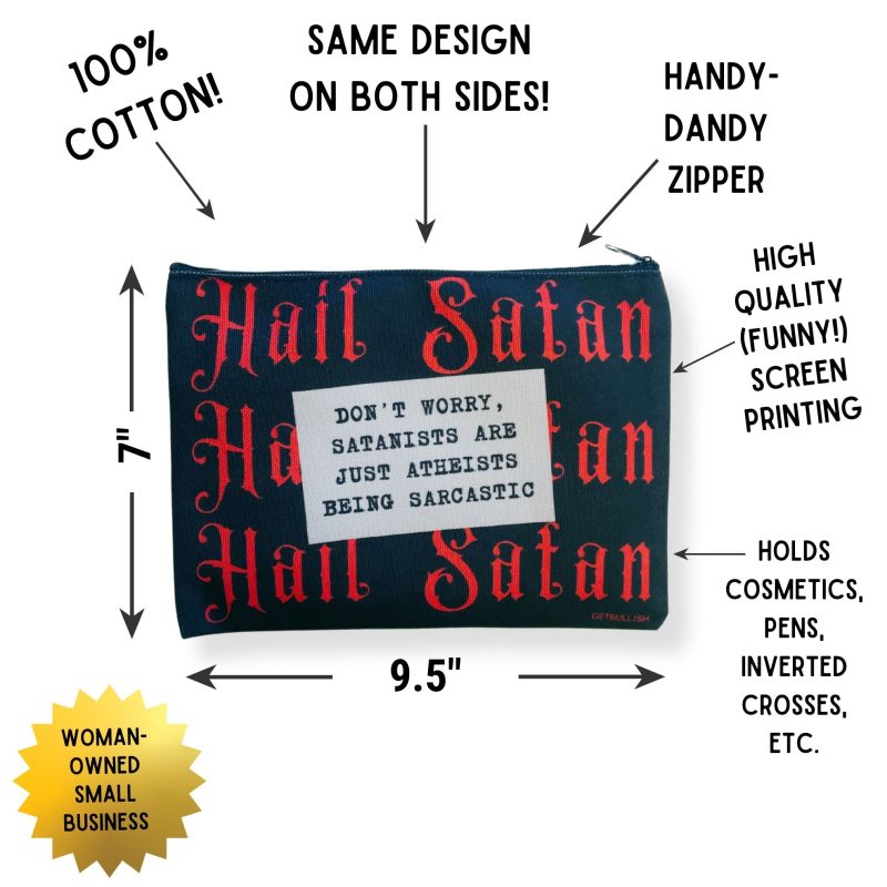 GetBullish Hail Satan Sarcastic Atheist Canvas Zipper Pouch 9 5 x 7 Cosmetics Bag or Pencil Case 2