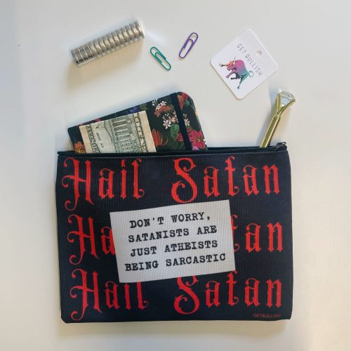 GetBullish Hail Satan Sarcastic Atheist Canvas Zipper Pouch 9 5 x 7 Cosmetics Bag or Pencil Case 3