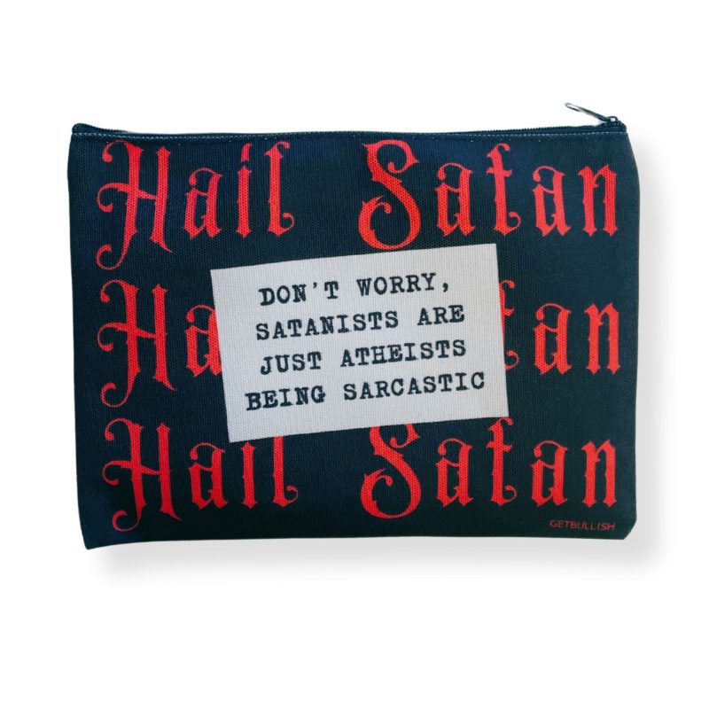 GetBullish Hail Satan Sarcastic Atheist Canvas Zipper Pouch 9 5 x 7 Cosmetics Bag or Pencil Case