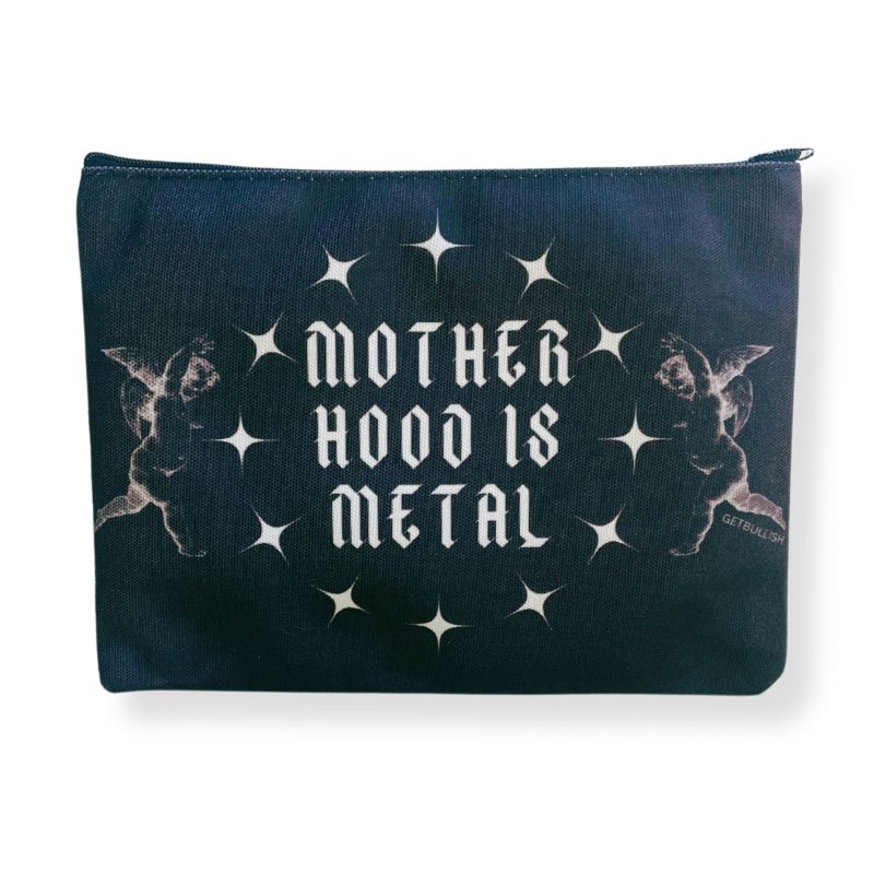 GetBullish Motherhood is Metal Canvas Zipper Pouch 9 5 x 7 Cosmetics Bag or Pencil Case